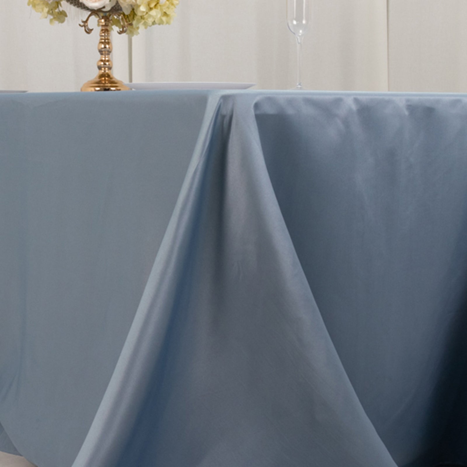 Lamour Satin 90"x132" Rectangle Tablecloth Dusty Blue - Soft & Silk-Like Seamless Table Cover