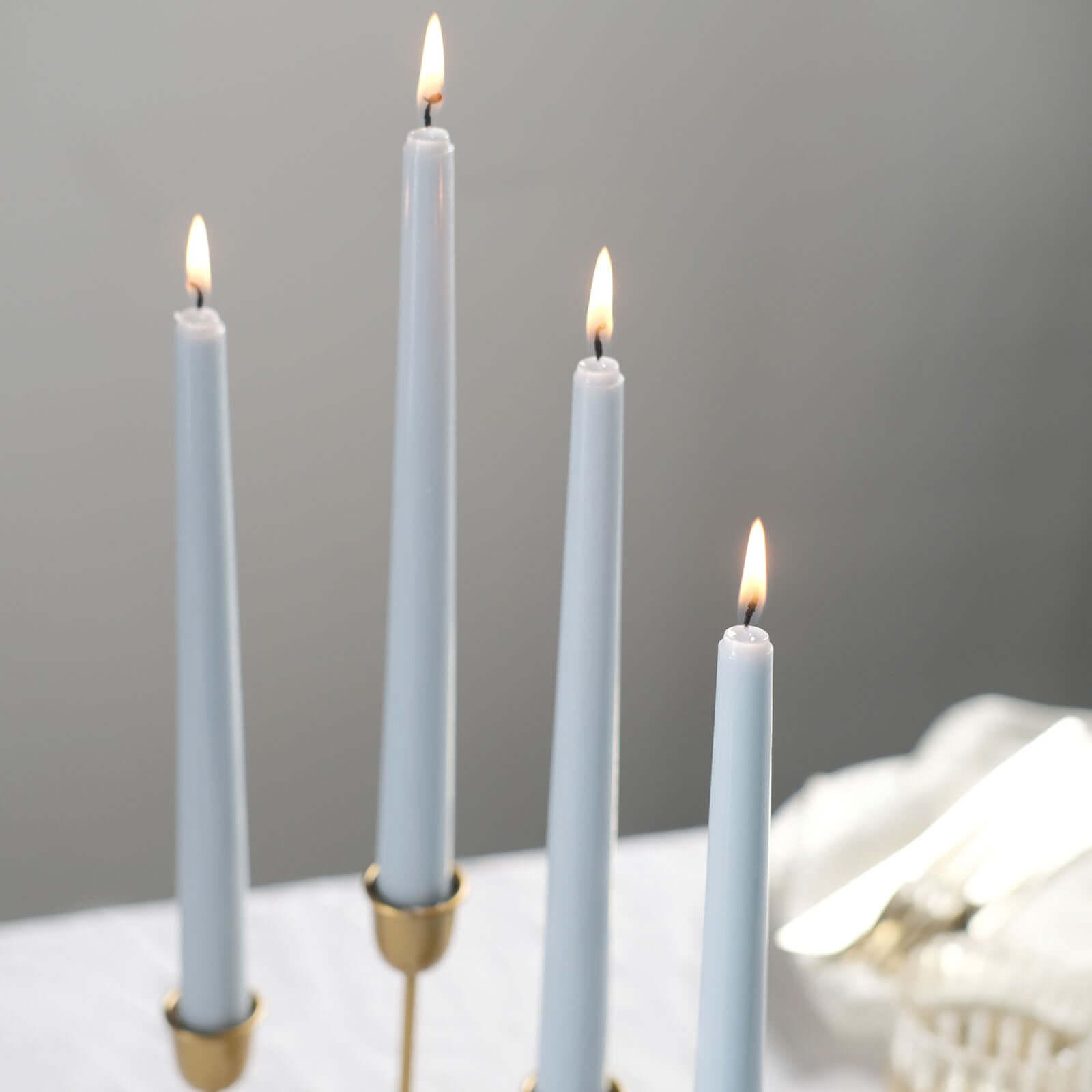 12-Pack Taper Candles Premium Wax Design Dusty Blue - Unscented Candles for Upscale Settings 10"