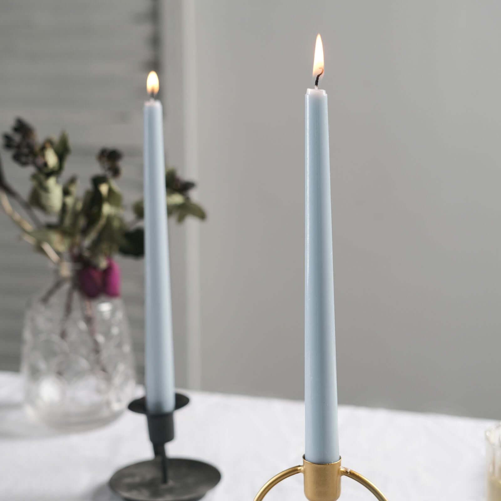 12-Pack Taper Candles Premium Wax Design Dusty Blue - Unscented Candles for Upscale Settings 10"