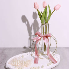 50 Pcs 10" Dusty Rose Pre Tied Ribbon Bows, Satin Ribbon With Gold Foil Lining For Gift Basket and Party Favors Decor