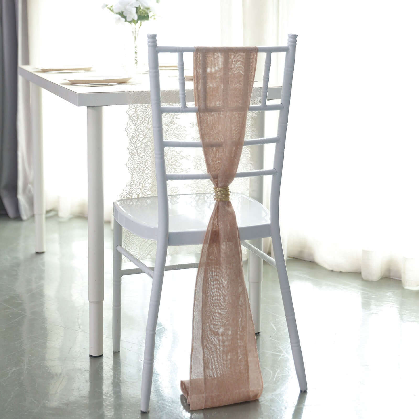 5 Pack Jute Faux Burlap 6"x108" Chair Sashes Dusty Rose - Boho Chic Linen Decor
