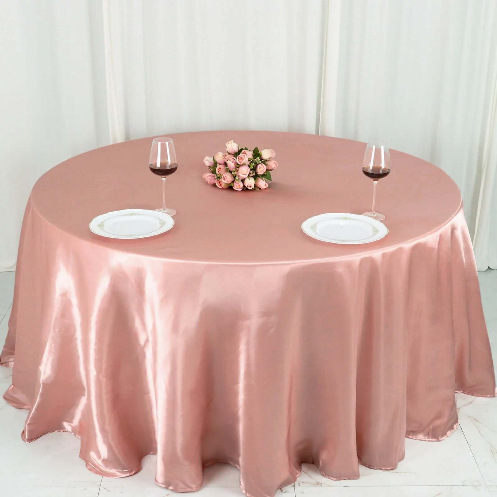 Satin 132" Round Tablecloth Dusty Rose - Stylish Seamless Table Cover
