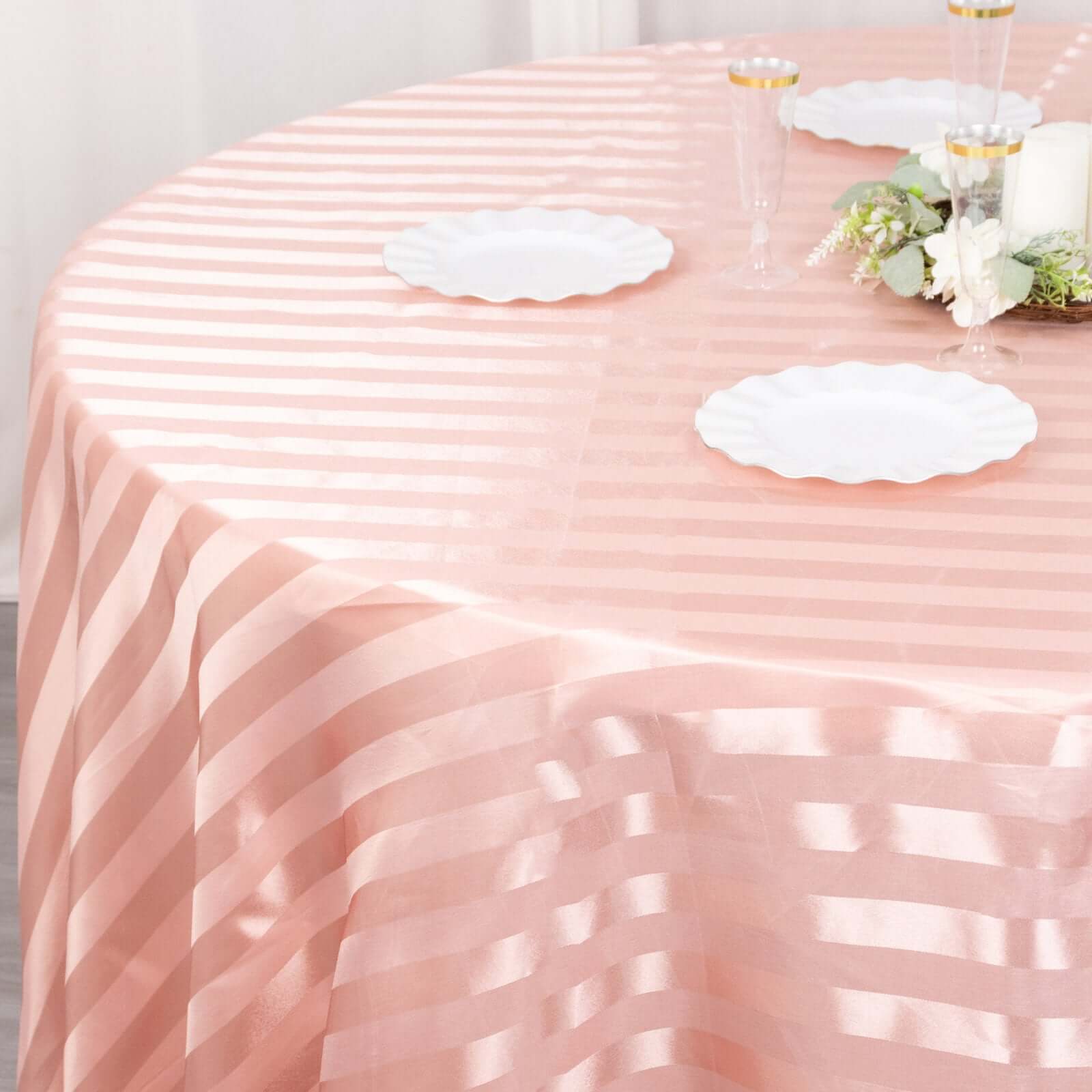Satin Striped 120" Round Tablecloth Dusty Rose Satin Stripe - Silky Smooth Seamless Table Cover