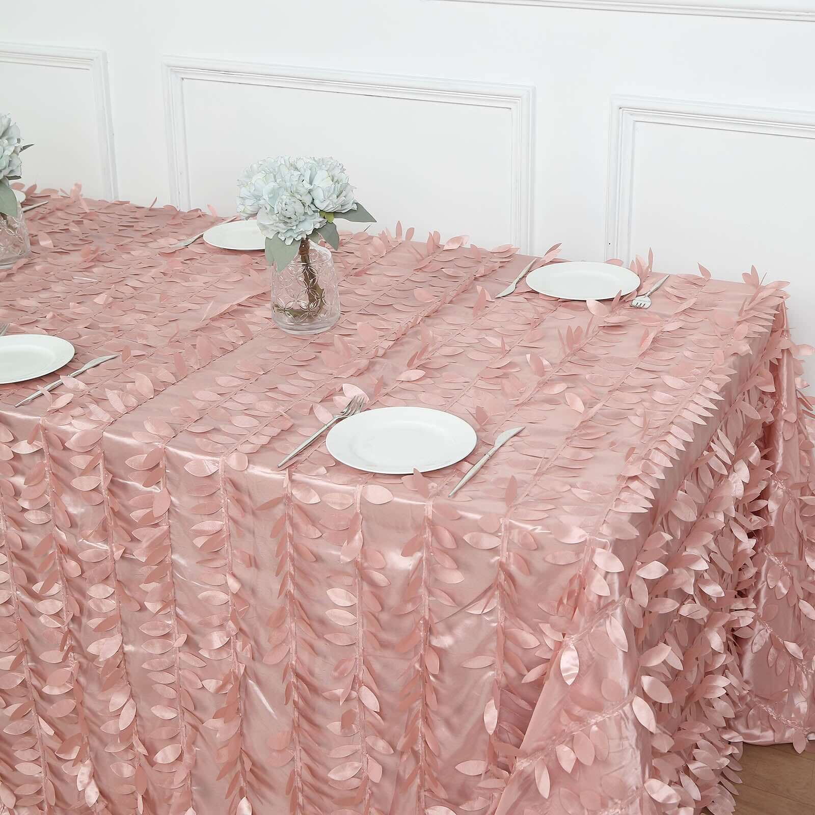 Taffeta 90"x156" Rectangle Tablecloth Dusty Rose | 3D Leaf Petal Design Seamless Table Cover