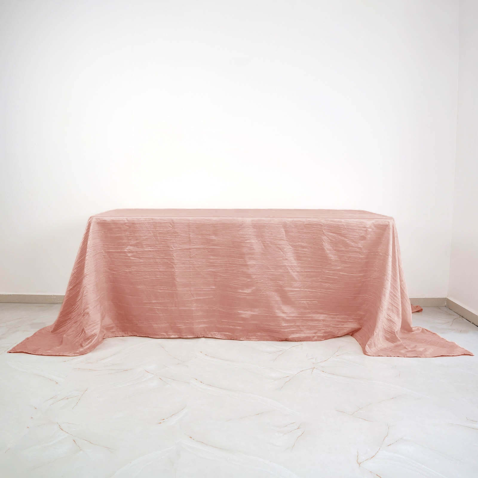 Taffeta 90"x132" Rectangle Tablecloth Dusty Rose - Seamless Accordion Crinkle Table Cover