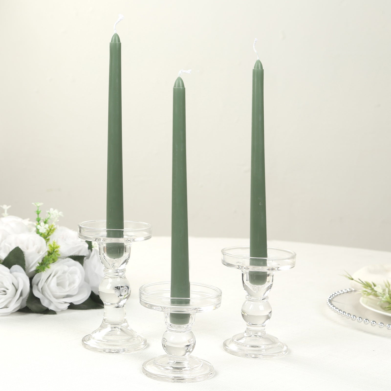 12-Pack Taper Candles Premium Wax Design Dusty Sage Green - Unscented Candles for Upscale Settings 10"