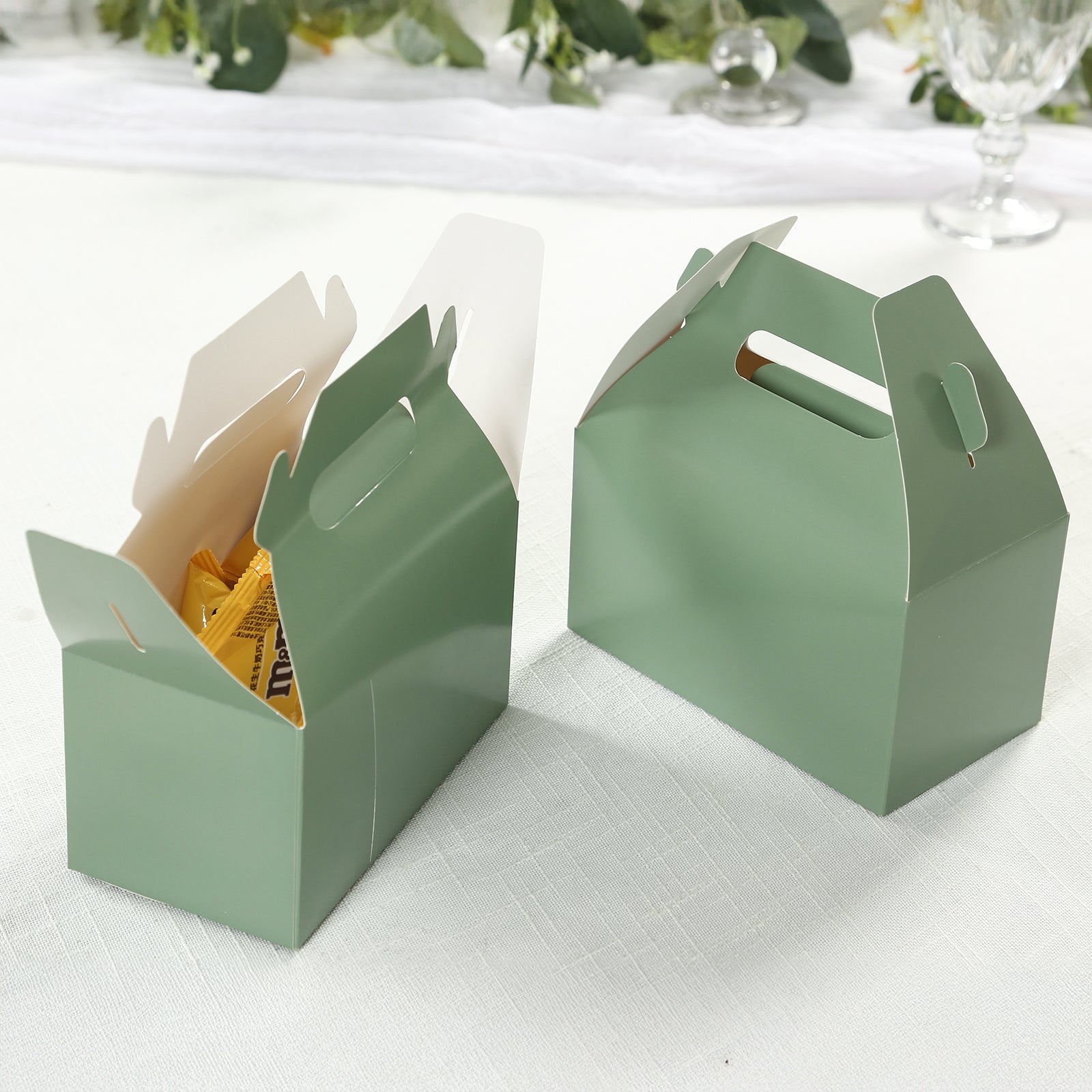 25 Pack Candy Gift Tote Gable Boxes, Dusty Sage Green Party Favor Treat Boxes - 6"x3.5"x7"