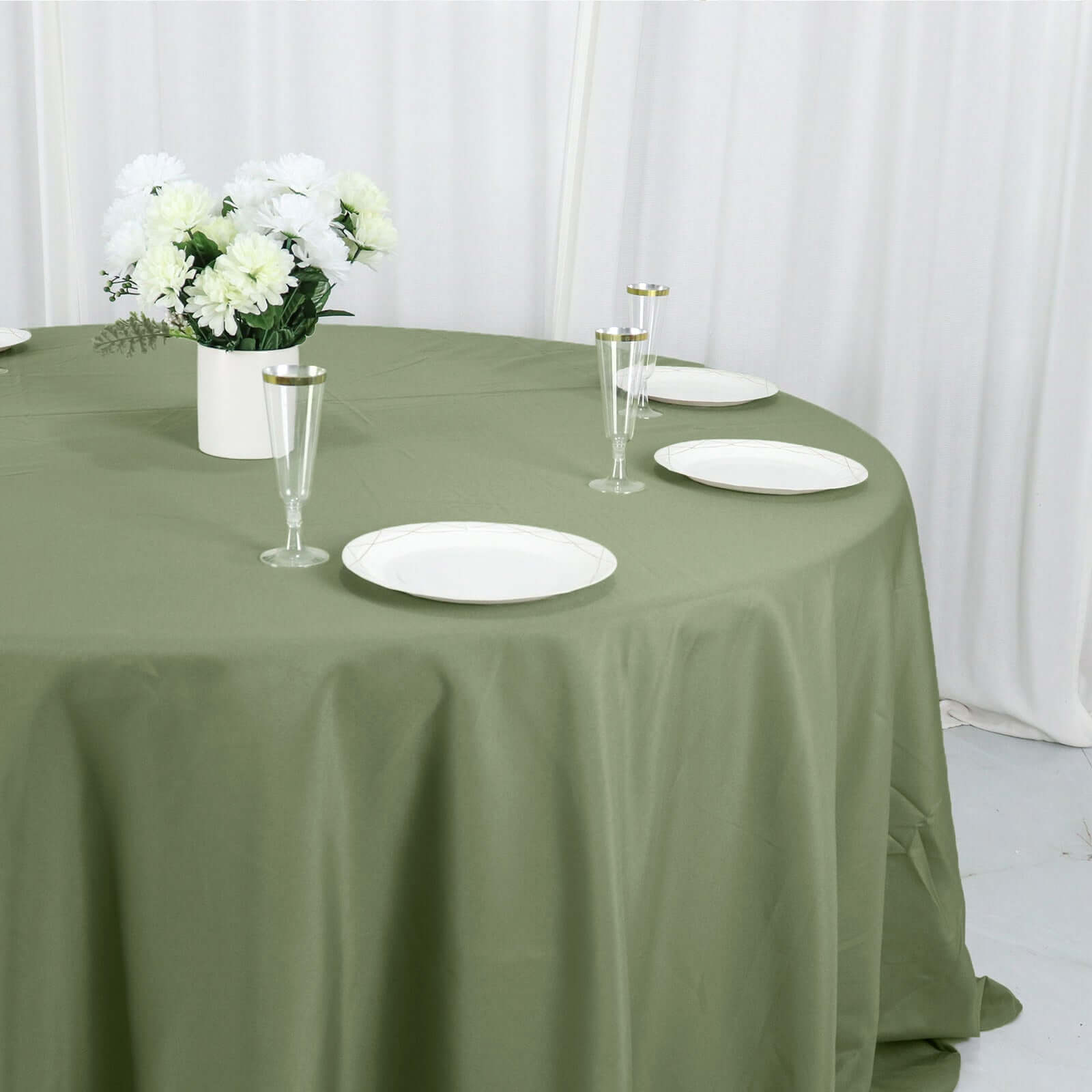 Polyester 132" Round Tablecloth Dusty Sage Green - Seamless Chic Table Cover