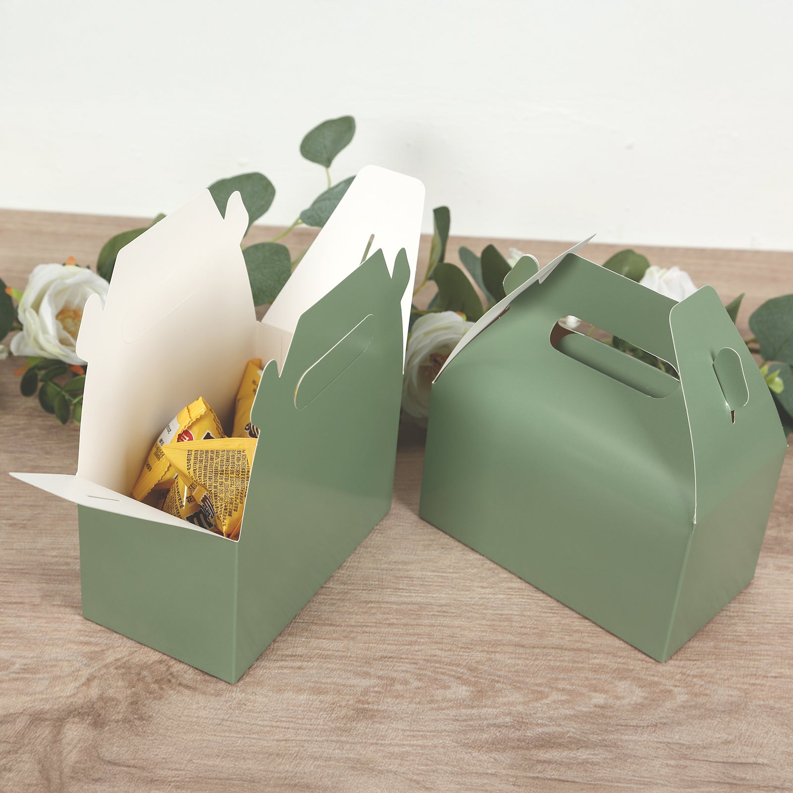 25 Pack Candy Gift Tote Gable Boxes, Dusty Sage Green Party Favor Treat Boxes - 6"x3.5"x7"