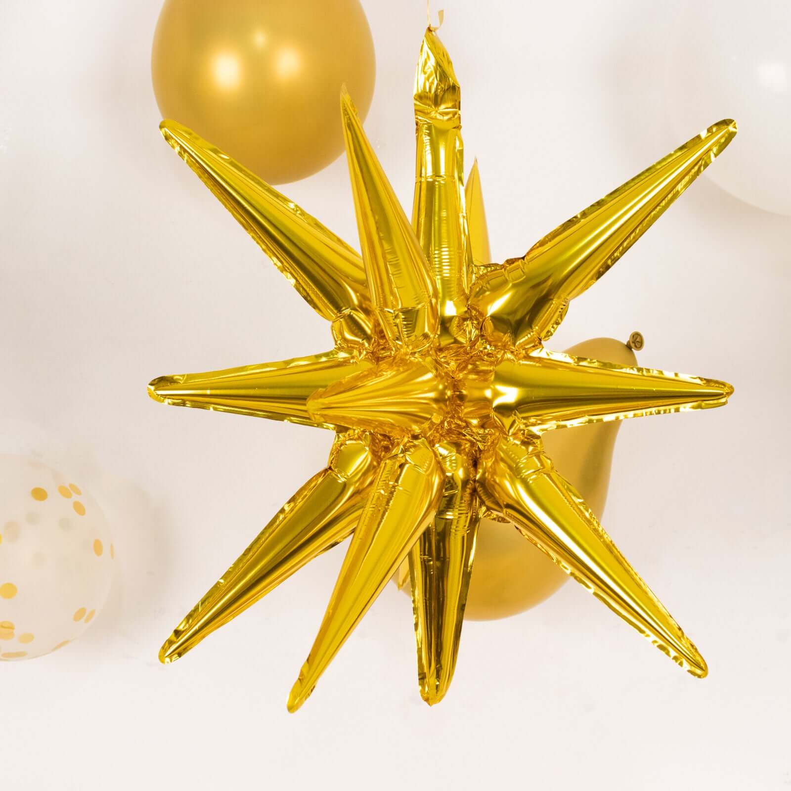 5 Pack Metallic Gold 14-Point Starburst Mylar Foil Balloons, 22" Fireworks Star Explosion Party Balloons
