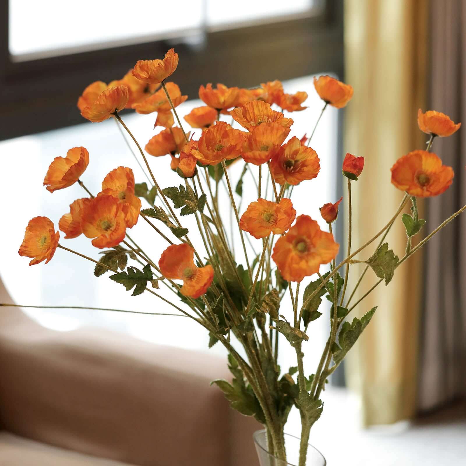 2 Stems 33" Orange Artificial Silk Poppy Flower Bouquet Bushes