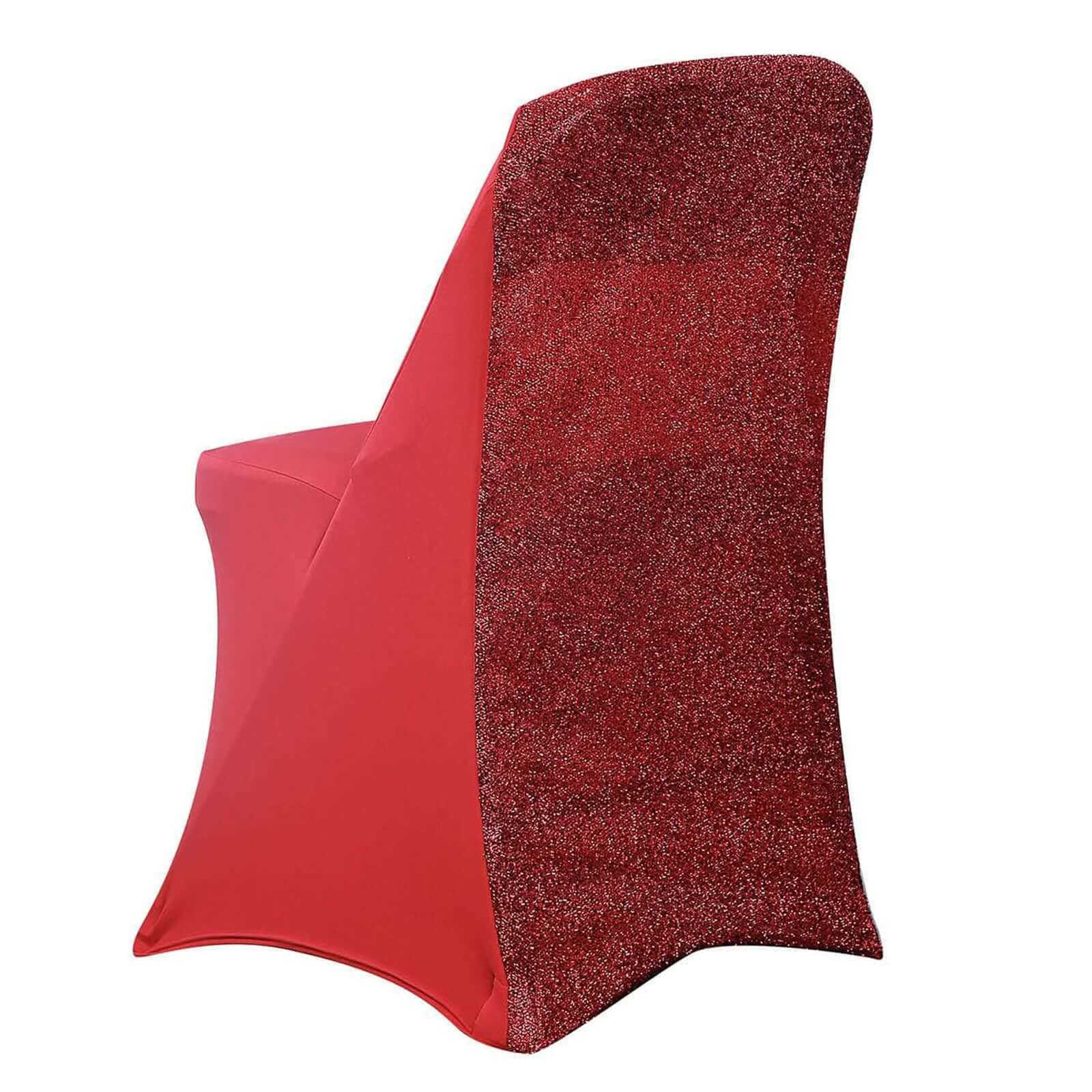 Stretch Spandex Chair Cover Red for Folding Chairs - Metallic Shimmer Tinsel Back Design Fitted Slipcover