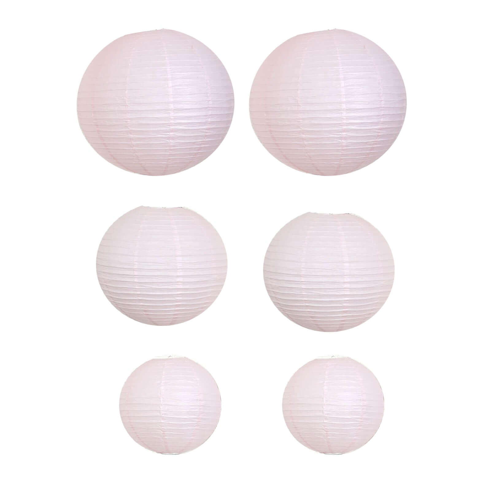 Set of 6 Blush Hanging Paper Lanterns, Chinese Sky Lanterns, Assorted Sizes - 16", 20", 24"