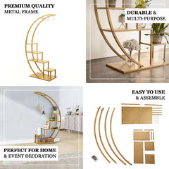 4.5ft Gold Metal 4-Tier Half Moon Cupcake Dessert Display Stand, Hanging Plant Rack With Shelves