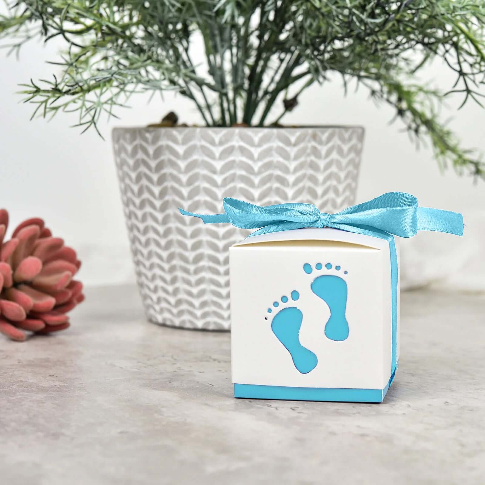 25 Pack 2" Light Blue Footprint Baby Shower Party Favor Candy Gift Boxes