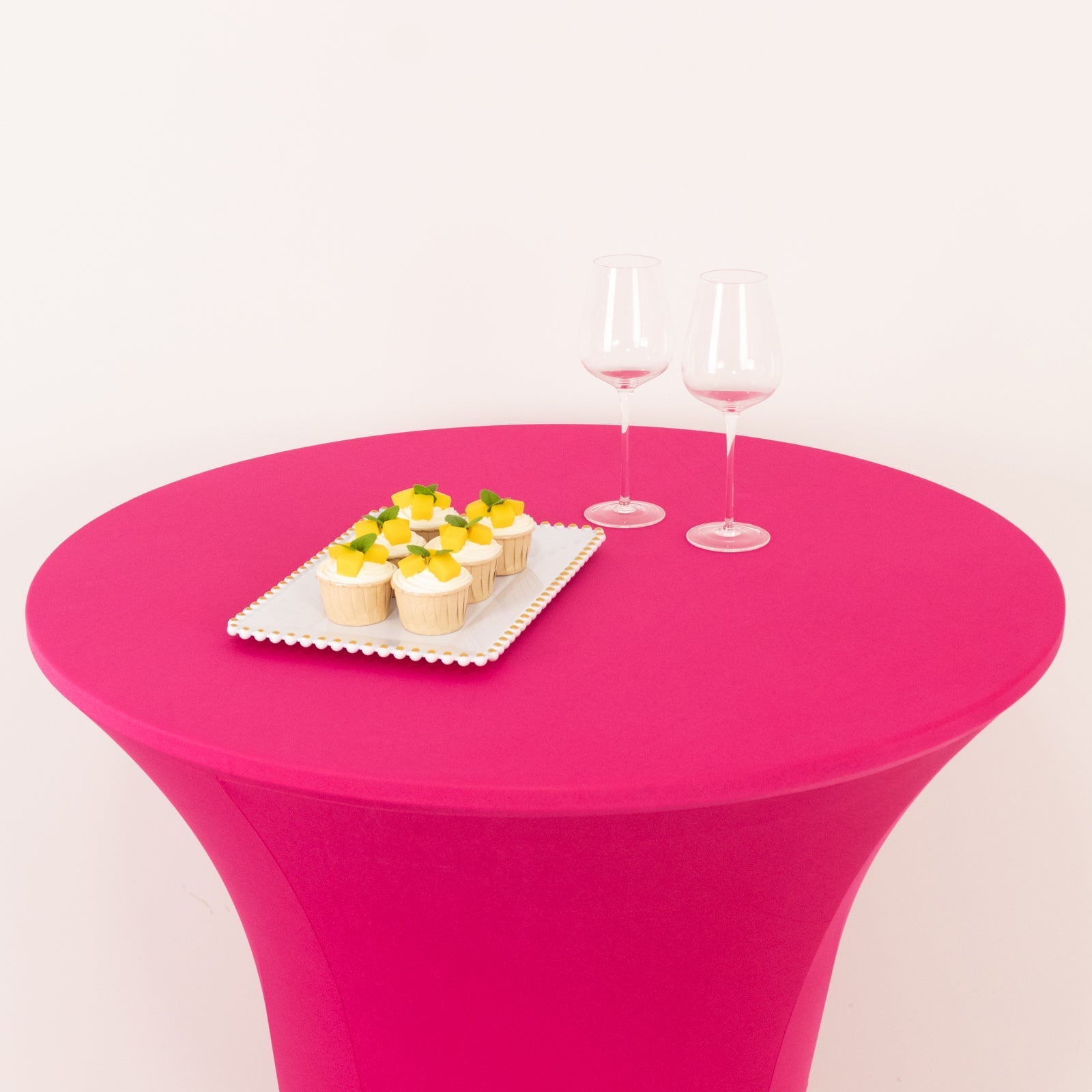 Spandex 33"-36" Round Cocktail Table Cover Fuchsia - Easy to Maintain Stretch Fitted Highboy Tablecloth