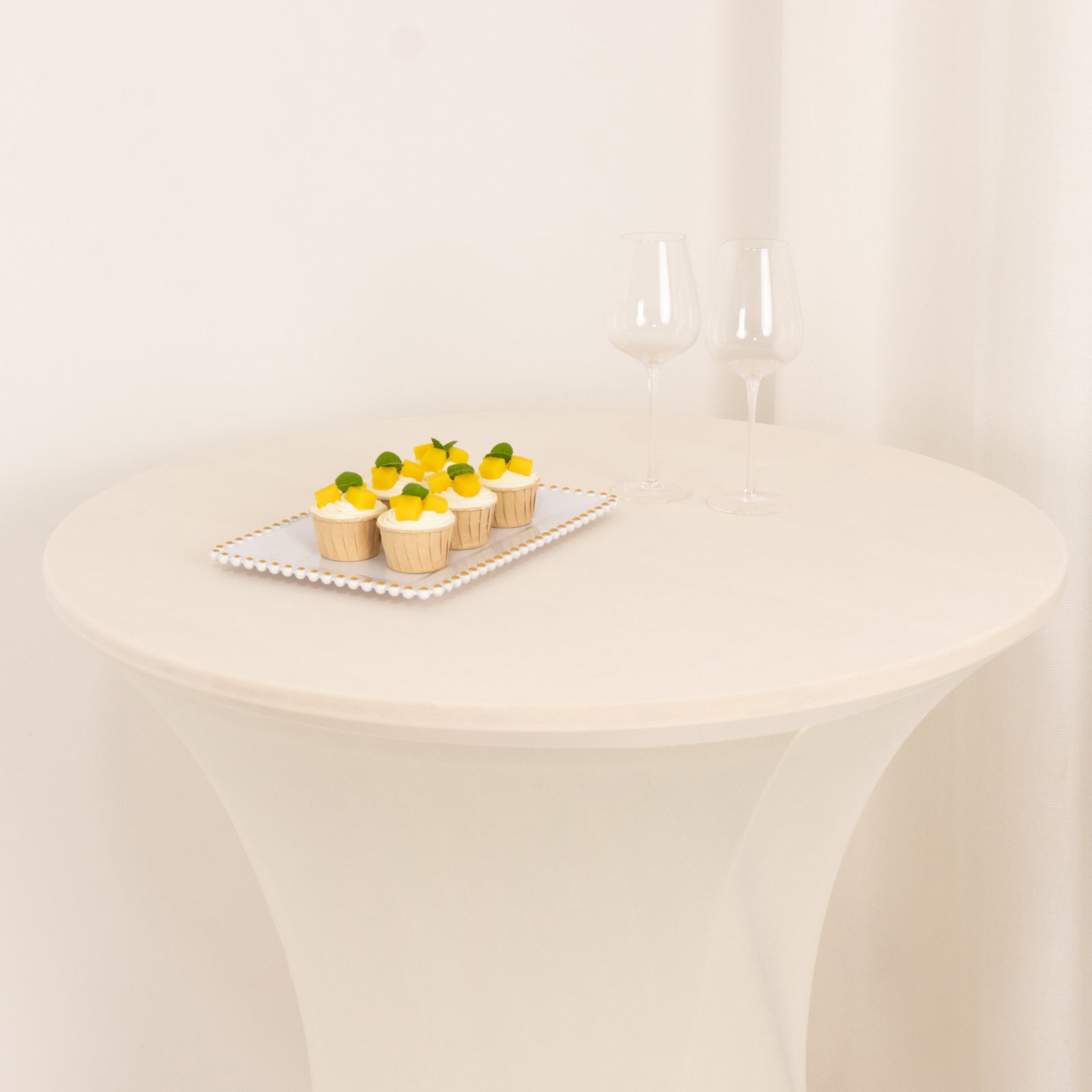 Spandex 33"-36" Round Cocktail Table Cover Ivory - Easy to Maintain Stretch Fitted Highboy Tablecloth