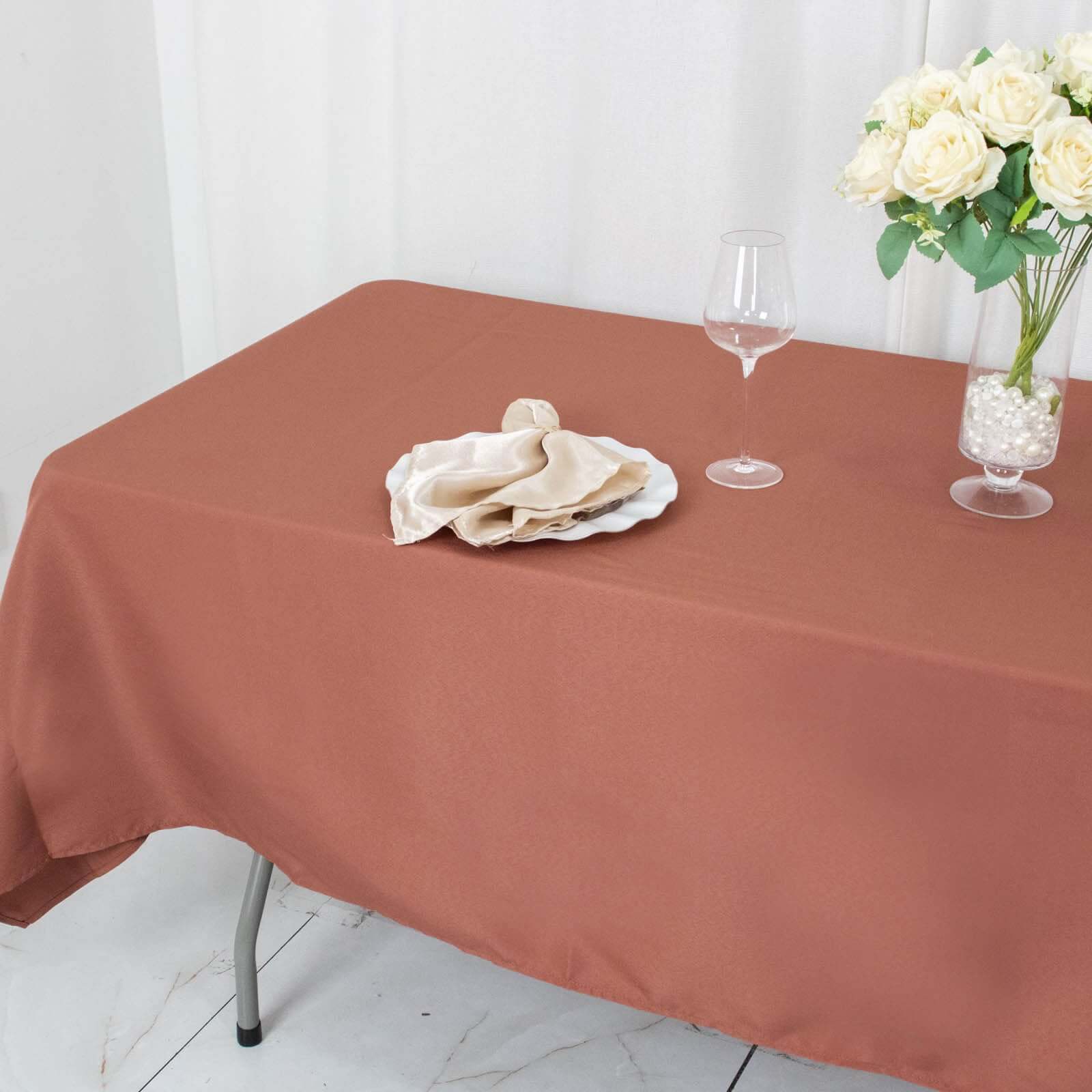 Premium Polyester 60"x102" Rectangle Tablecloth Terracotta (Rust) - Durable 220GSM Wrinkle-Resistant Table Cover