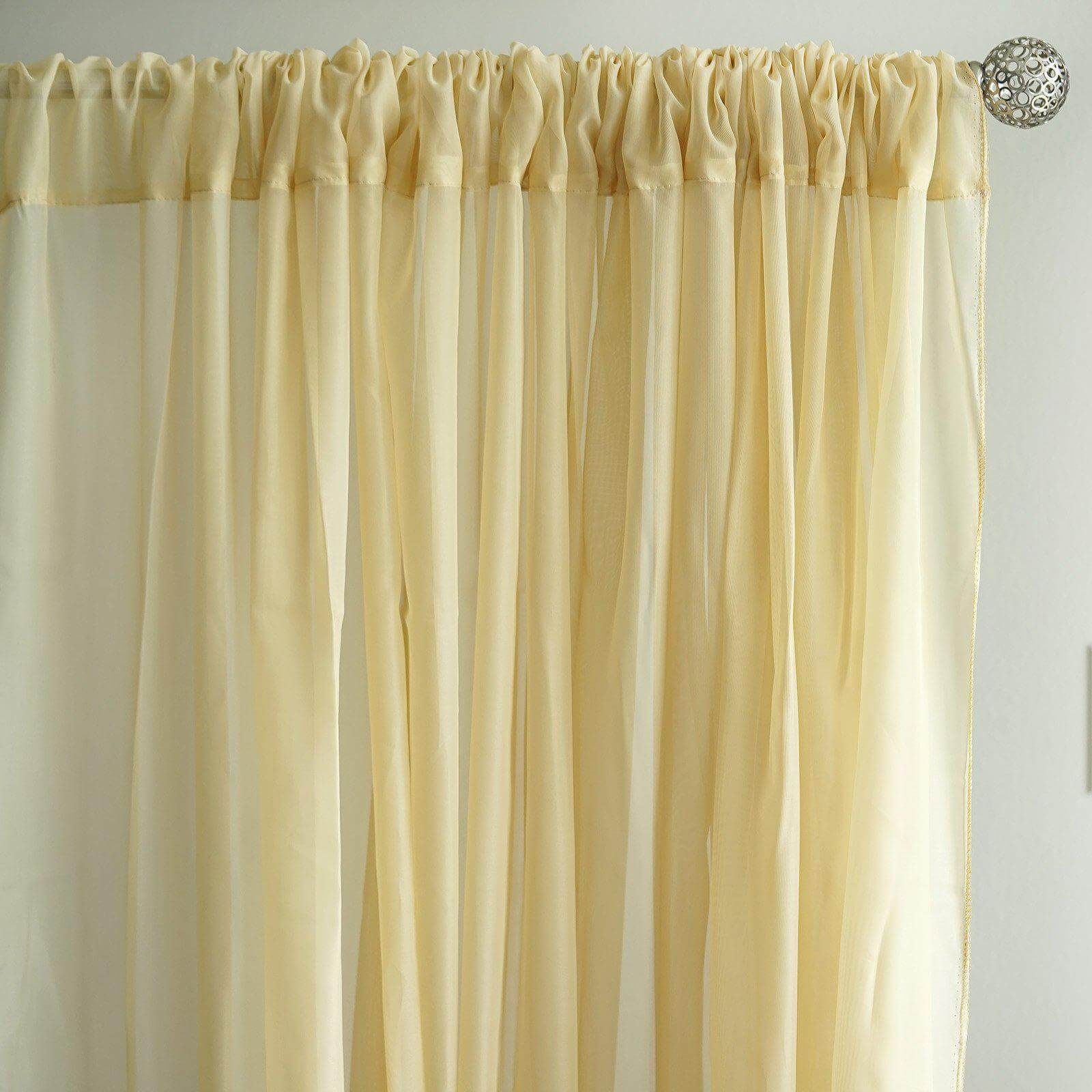 2 Pack Champagne Sheer Chiffon Event Curtain Drapes, Durable Flame Resistant Premium Organza Backdrop Event Panels With Rod Pockets - 10ftx10ft