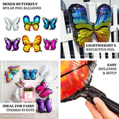 Set of 6 Assorted Butterfly Helium Foil Balloons, Fairy Tale Theme Party Supplies - 21",23",28"