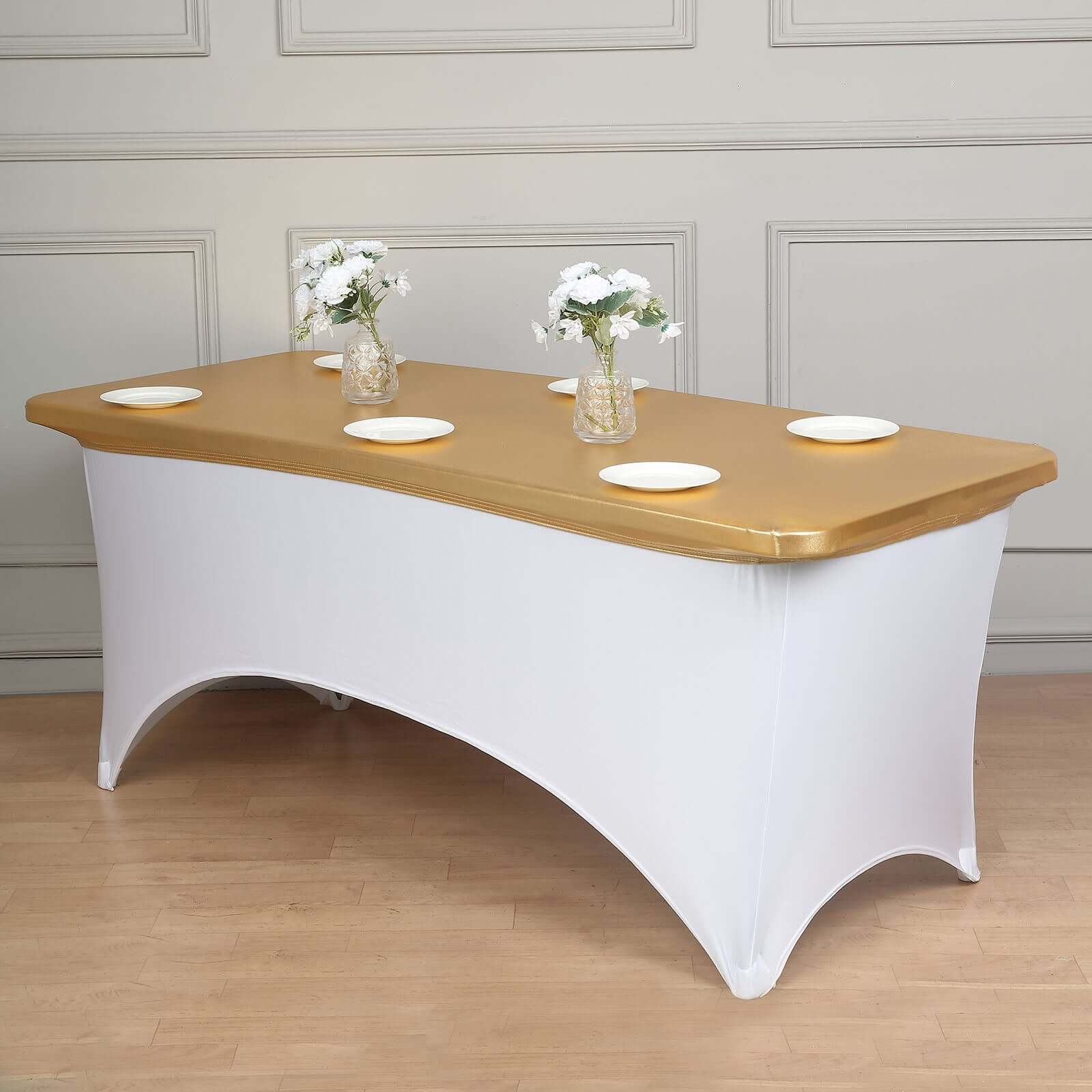 Stretch Spandex 72"x30" Rectangle Table Top Cover Metallic Gold - Easy to Install Glamorous Fitted Table Topper Cap for Luxe Events