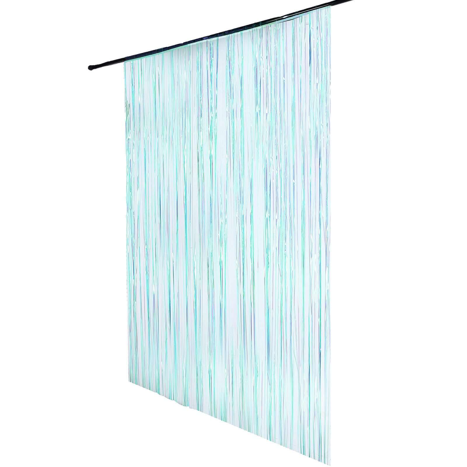 8ft Iridescent Blue Metallic Tinsel Foil Fringe Doorway Curtain Party Backdrop