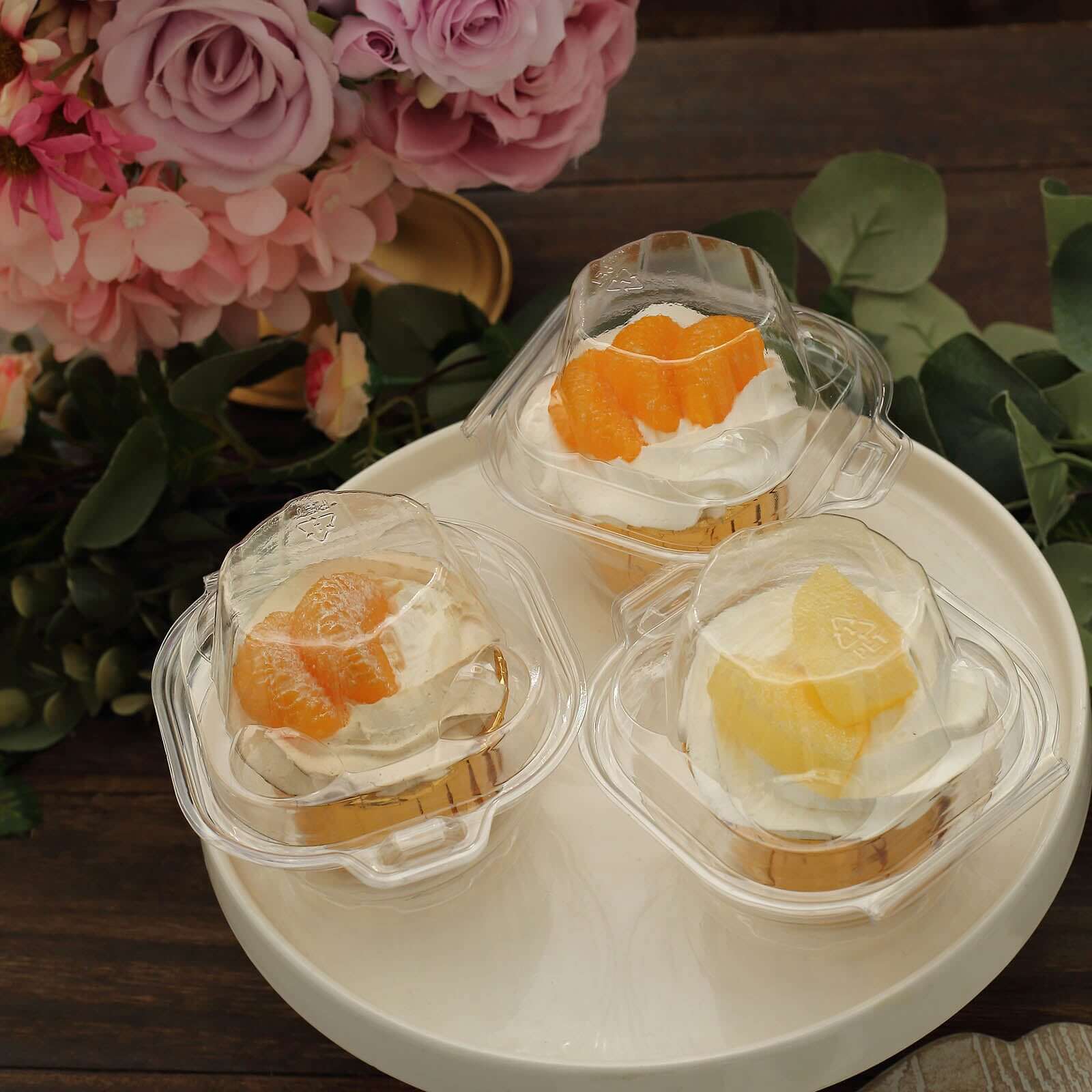 25-Pack Plastic Cupcake Container Boxes Clear - Single Clamshell-Packaging with Stackable Dome Lid for Events & Bakeries 4"