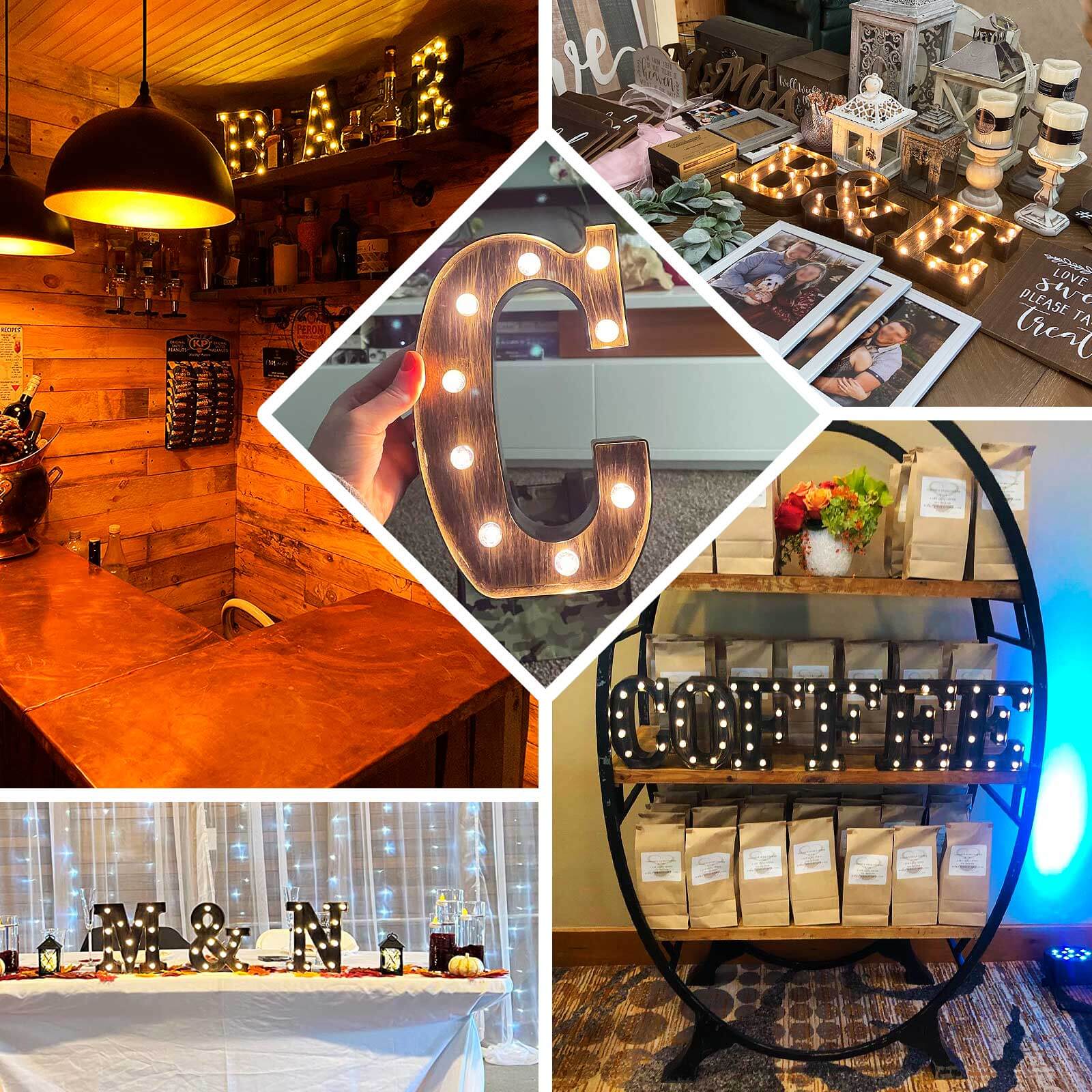 LED Marquee Letter "W" Industrial Style Antique Black - Light-Up Alphabet Sign for Weddings & Displays 9"