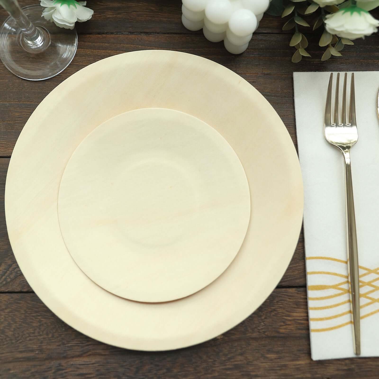 25-Pack Birchwood 6" Round Dessert, Appetizer Plates - Natural Eco Friendly Wooden Disposable Plates for Farmhouse-Style Events, Parties & Gatherings
