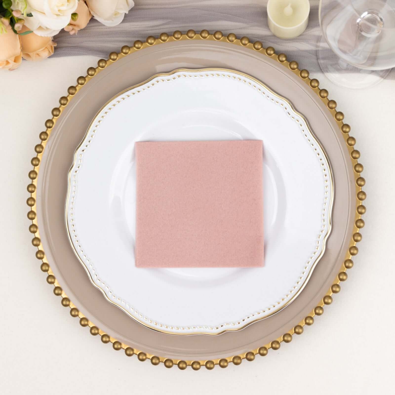 20-Pack Paper Linen-Like Cocktail Napkins Dusty Rose - Disposable 5"x5" Airlaid Soft Napkins