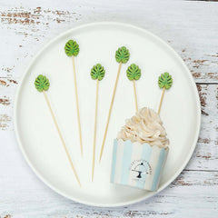 100-Pack Bamboo Cocktail Sticks Tropical Leaf Decorative Top Design - Eco Friendly Party Picks 5"
