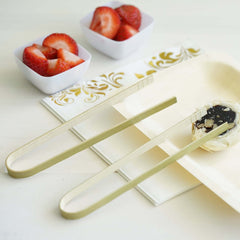 50-Pack Bamboo Wooden Tongs Disposable Flatware Eco Friendly Natural - Biodegradable Party Serving Utensils 6"