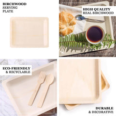 12-Pack Birchwood 8"x10" Rectangle Dinner Plates - Natural Eco Friendly Wooden Disposable Plates for Farmhouse-Style Events, Parties & Gatherings
