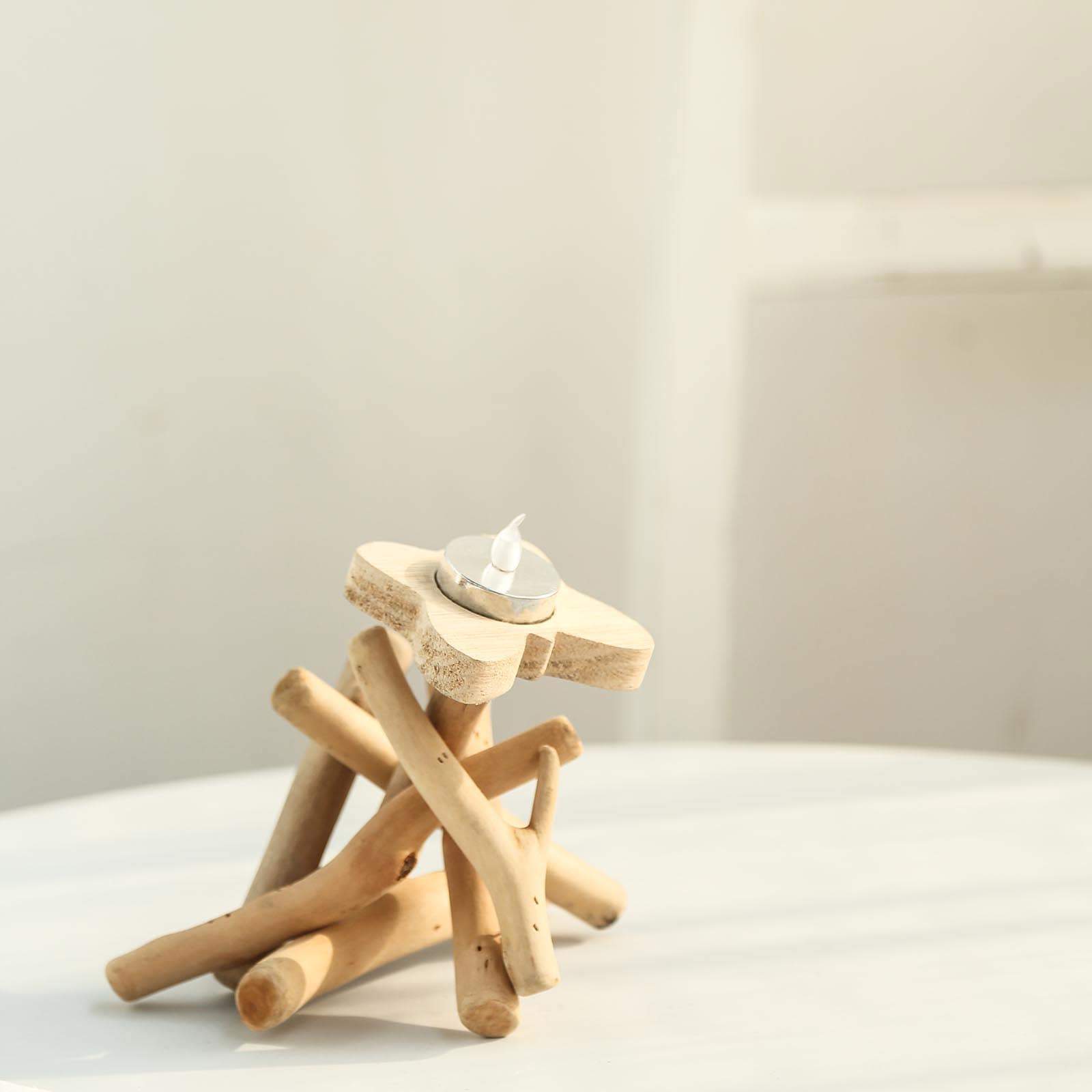 Natural Driftwood Candle Holder with Butterfly Top - Rustic Wooden Candle Stand for Events 8" Tall