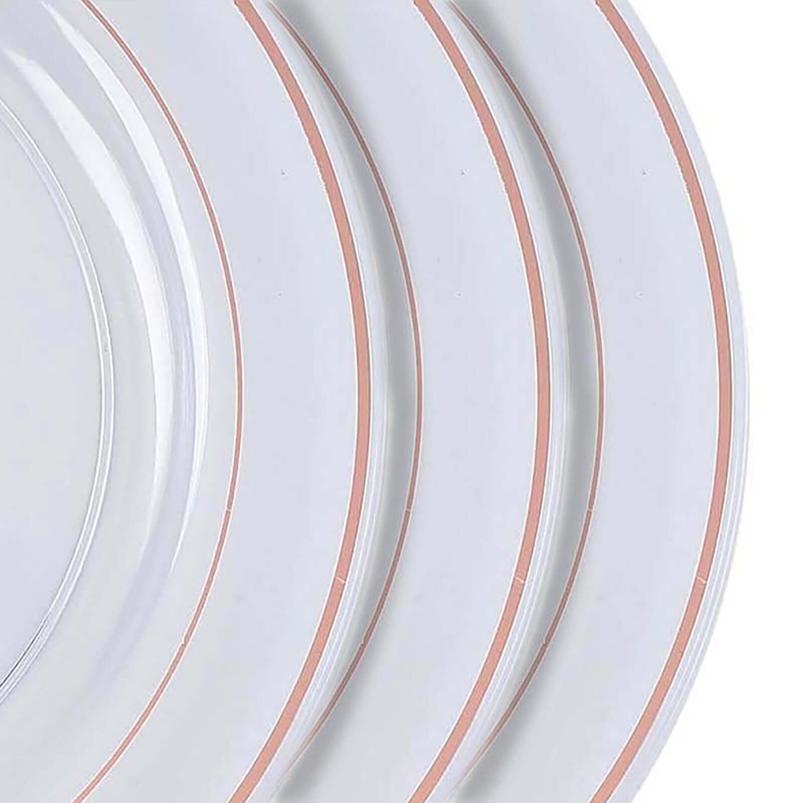 10-Pack Plastic Dinner Plates Clear with Très Chic Rose Gold Rim - Perfect Disposable Party Plates 10"