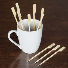 100-Pack Bamboo Skewers Paddle Shaped - Natural Eco Friendly Wooden Cocktail Picks for Food Display Party Snacks & Outdoor Cooking 6"