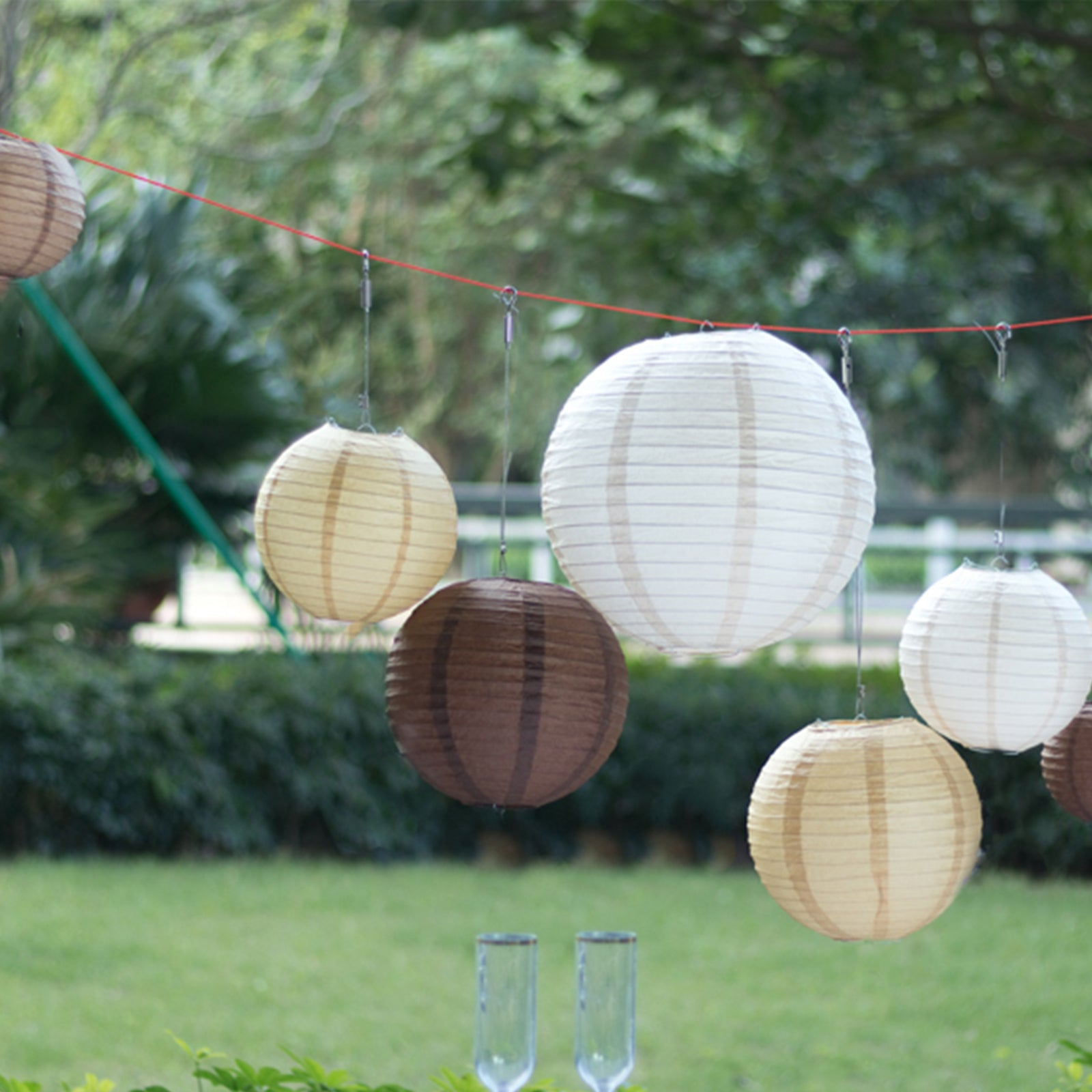 Set of 8 Natural Brown Hanging Paper Lanterns Assorted Sizes, Decorative Round Chinese Sky Lanterns - 6",8",10",14"
