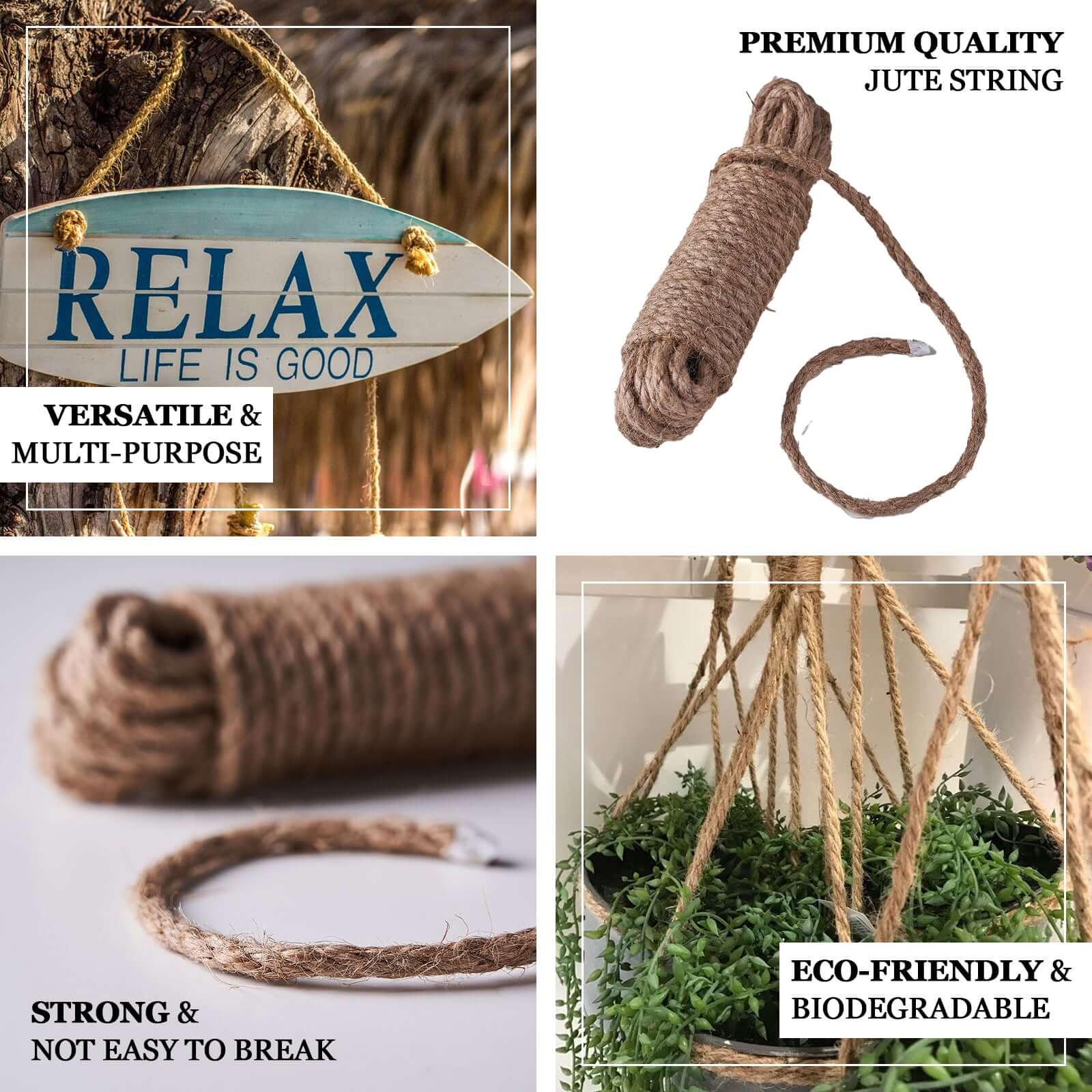 33ft 8mm Natural Jute Rope Twine String, DIY Craft Rope