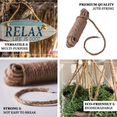 33ft 8mm Natural Jute Rope Twine String, DIY Craft Rope