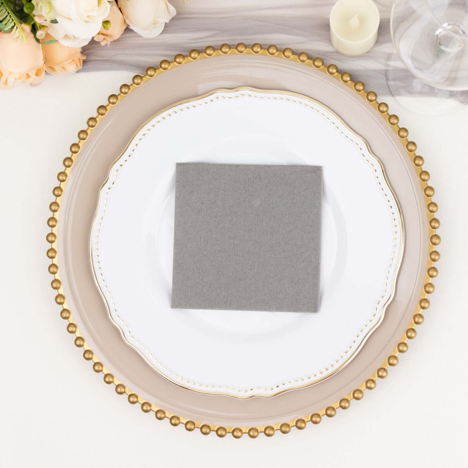 20-Pack Paper Linen-Like Cocktail Napkins Silver - Disposable 5"x5" Airlaid Soft Napkins