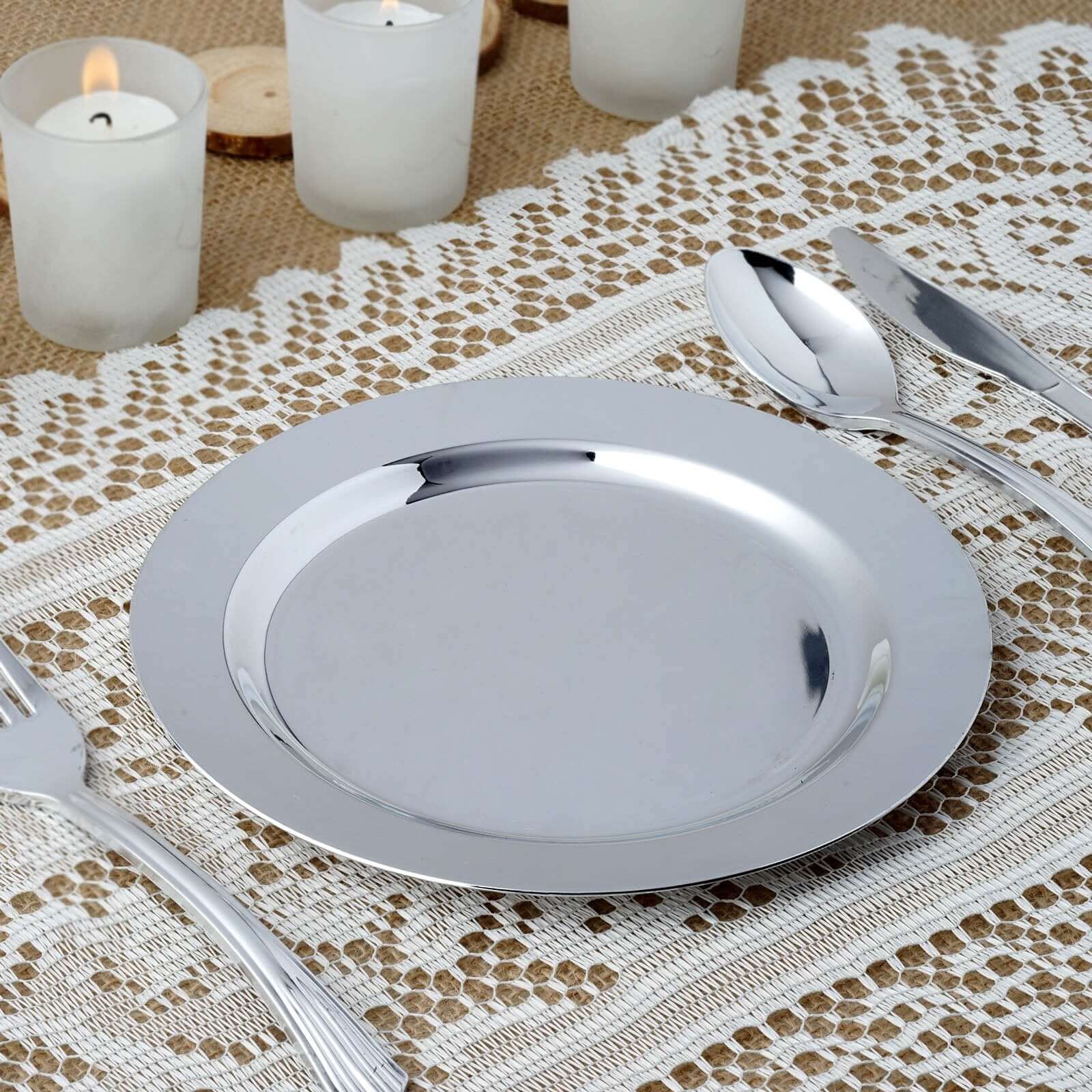 12-Pack Plastic Dessert Plates Glossy Silver with Metallic Finish - Lightweight Disposable Appetizer Plates 8"