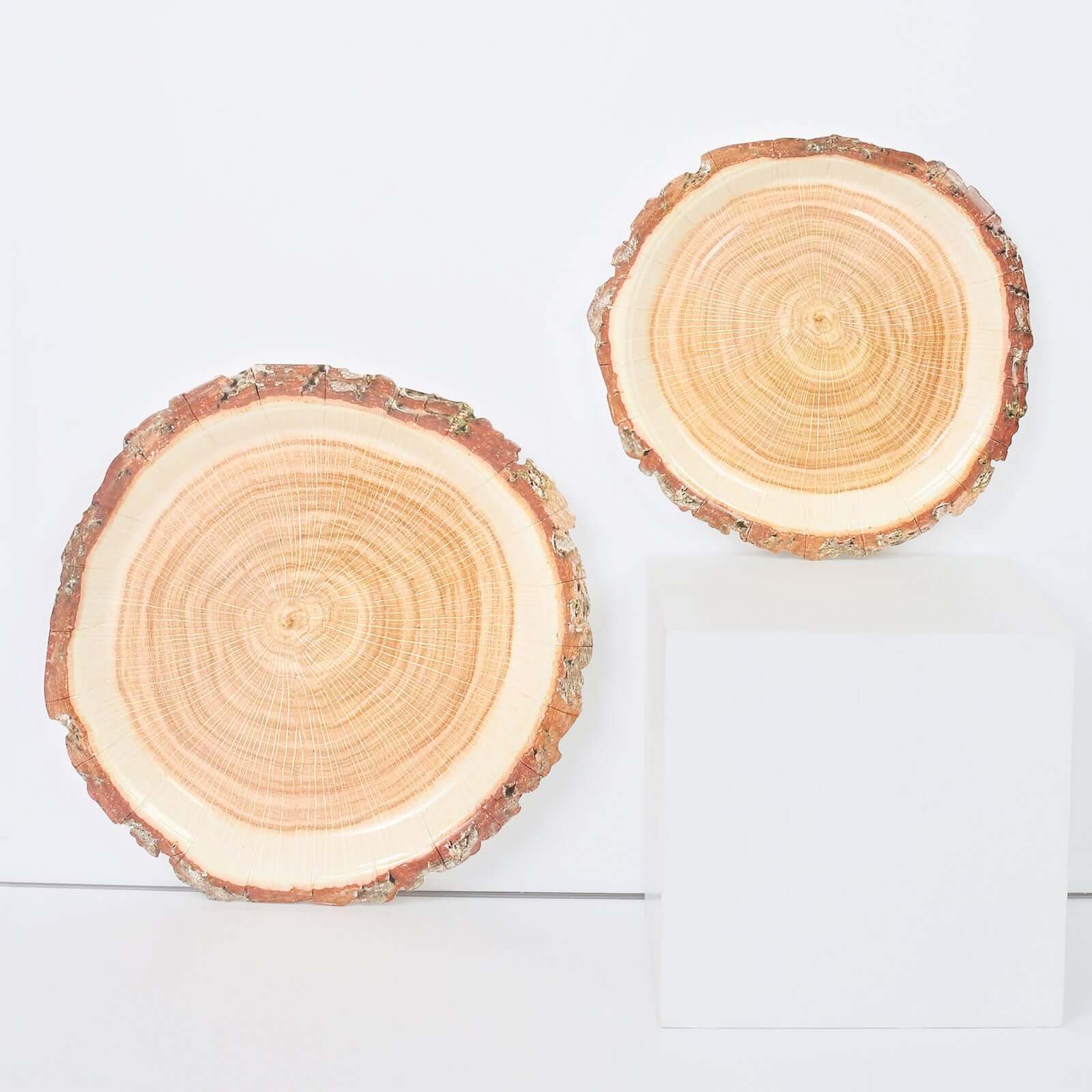 25-Pack Paper 10" Round Dinner Plates in Natural Wood Slice Print - Rustic & Nature-Inspired Disposable Party Plates