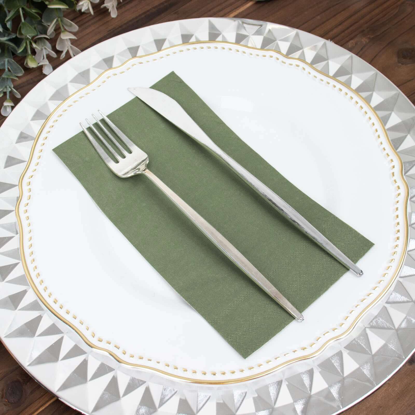 50-Pack Paper Napkins Soft Olive Green - Disposable 2-Ply Cocktail and Beverage Napkins for Weddings