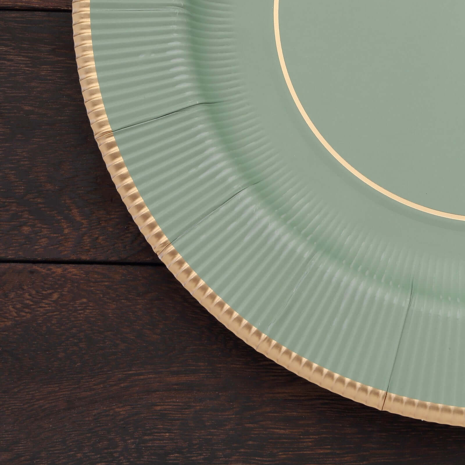 25-Pack Disposable Round Charger Plates in Sage Green Sunray Design with Gold Rim - 350GSM Heavy Duty Paper Chargers 13"