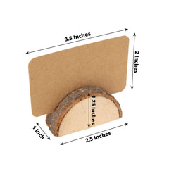 Set of 10 Wood Place Card Holders Rustic Semicircle Design Natural with Brown Paper - Wedding Table Number Display 2.5"