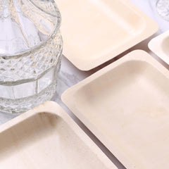 25-Pack Birchwood 5"x8" Rectangle Dessert Serving Plates - Natural Eco Friendly Wooden Disposable Plates for Farmhouse-Style Events, Parties & Gatherings