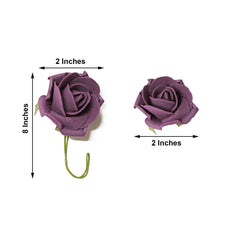 24 Roses 2" Eggplant Artificial Foam Flowers With Stem Wire and Leaves