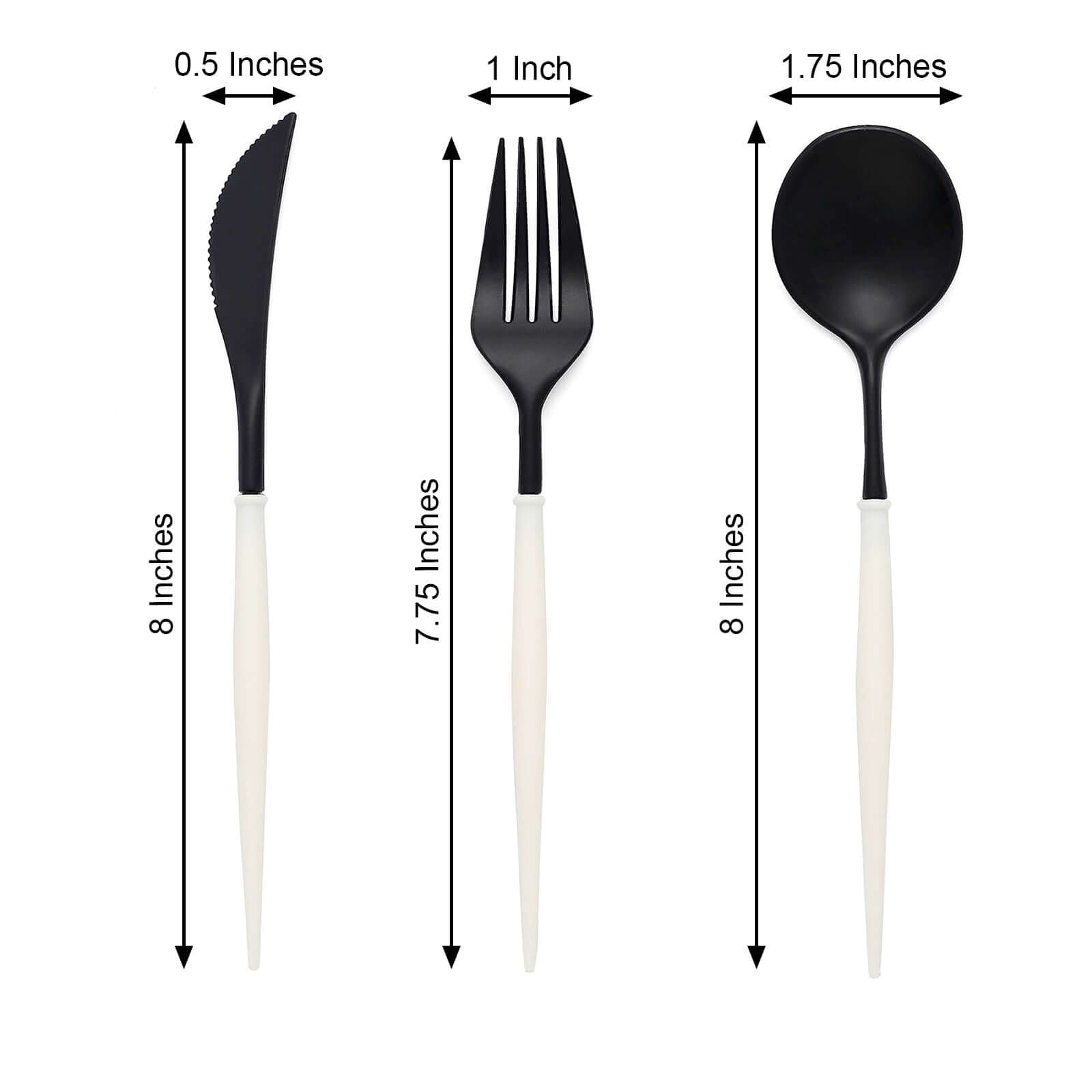 24-Pack Plastic Flatware Set in Black with Ivory Handle - Heavy Duty Disposable Modern Silverware 8"