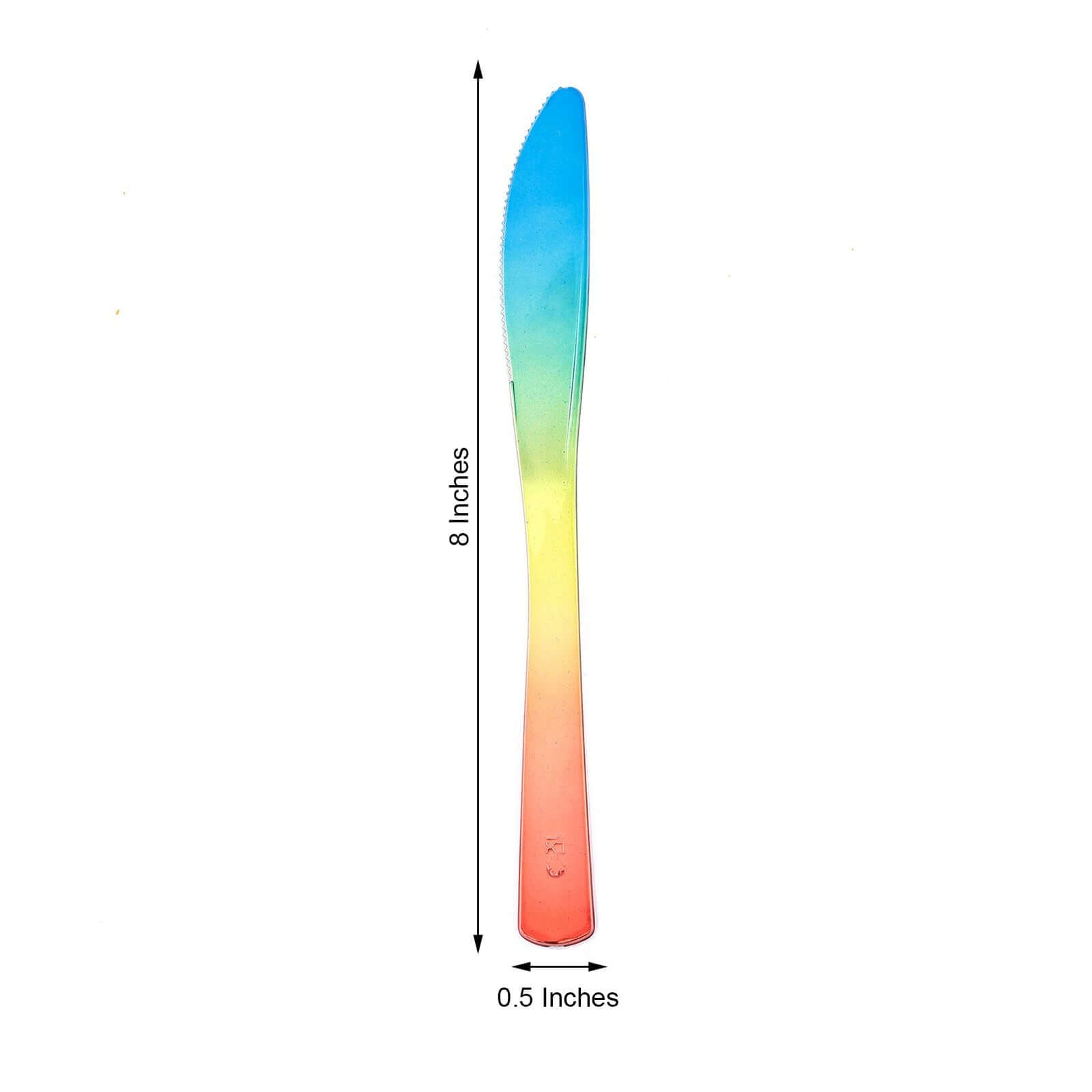 24 Pack - 8" Rainbow Ombre Design Heavy Duty Plastic Knives