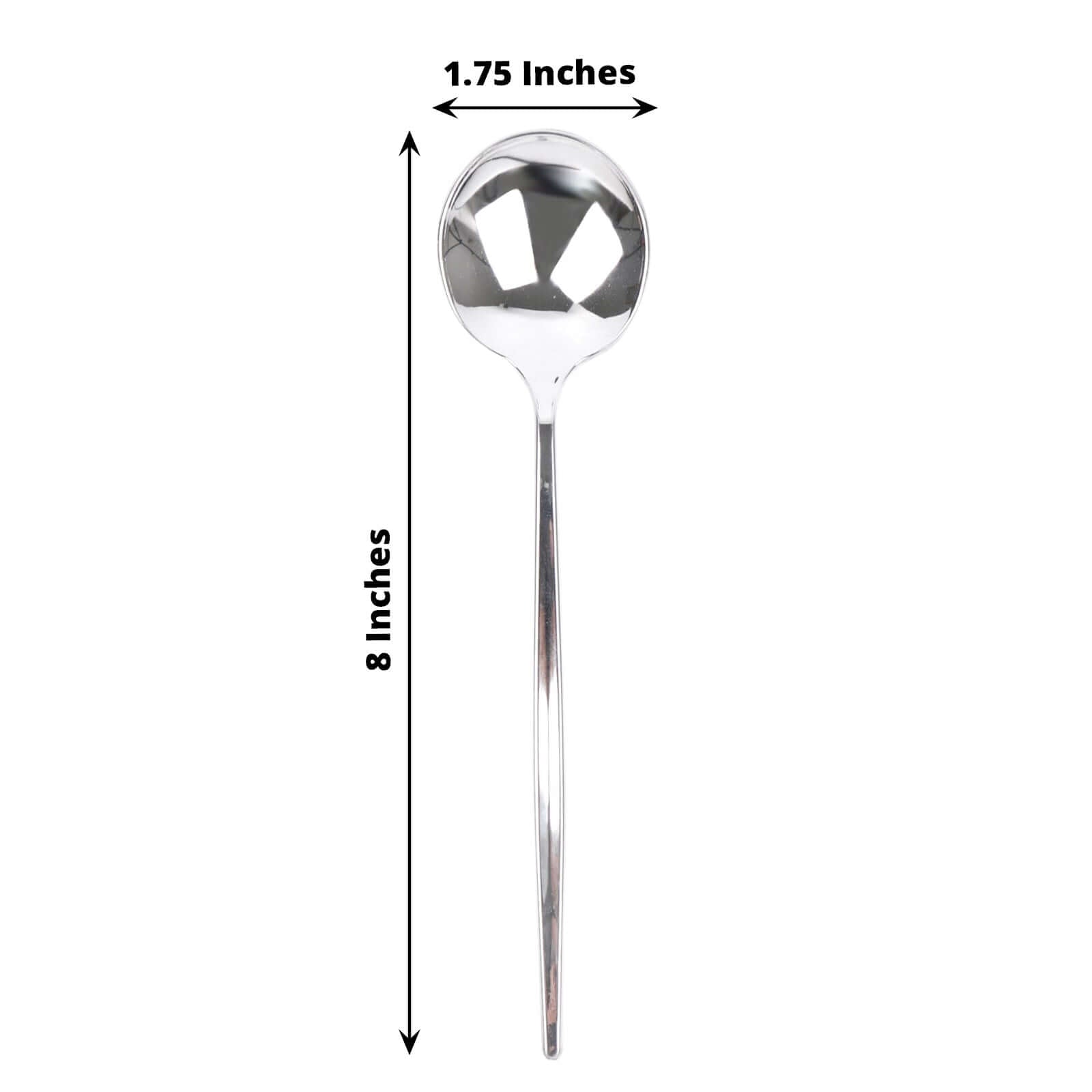 24-Pack Plastic Spoons Glossy Silver - Premium Heavy Duty Disposable Silverware 8"